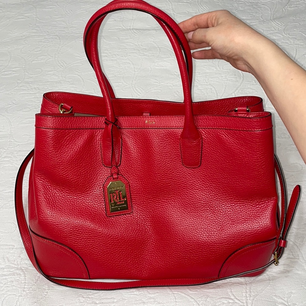 Ralph Lauren Leather shoulder bag Red with gold charm.